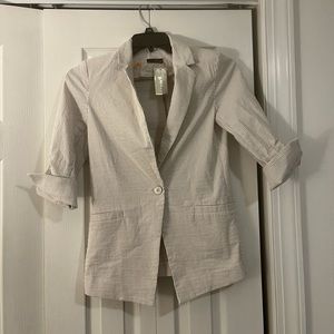 White and tan striped blazer